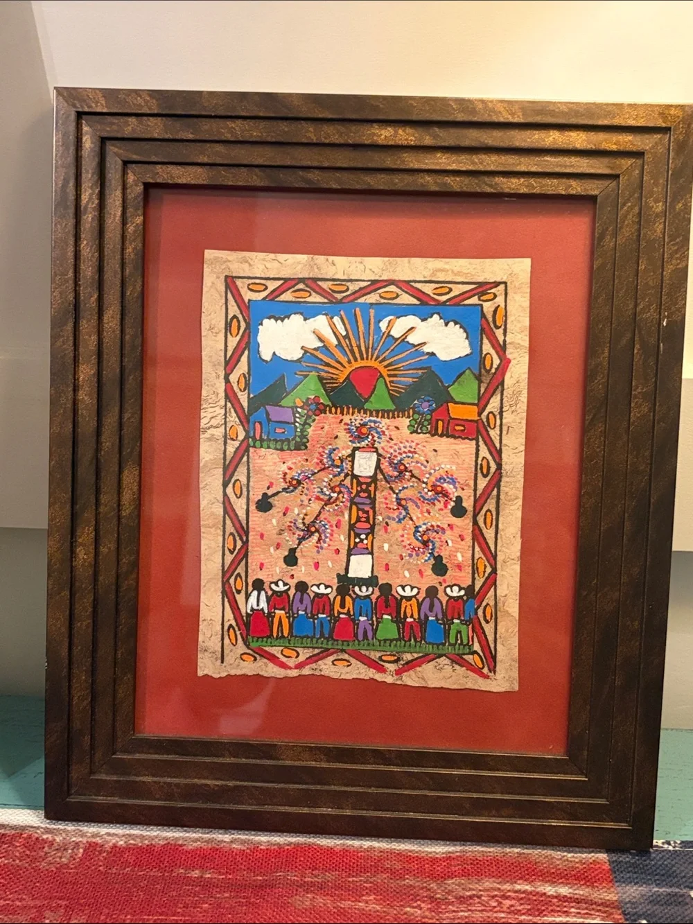 Framed Mexican Folk Art Wall Decor Amate Harvest Festival 12.5” x 10.5” aprox #1